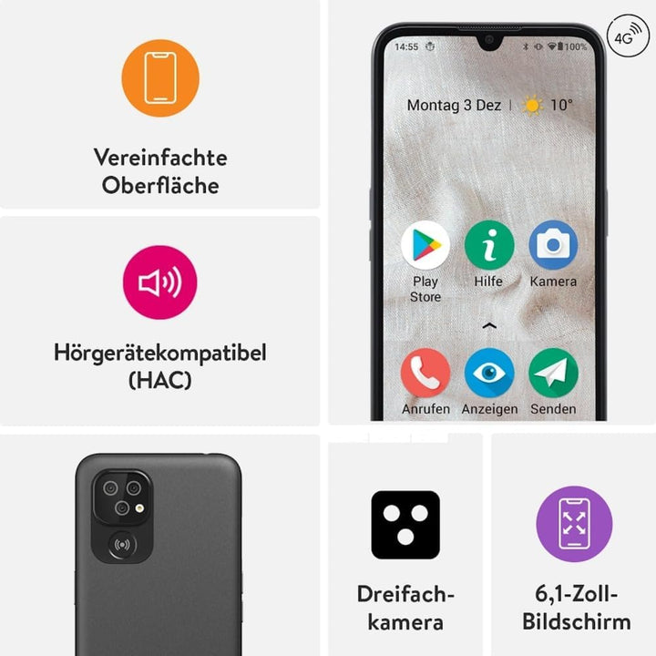 Doro 8100 Plus 4G Smartphone für Senioren - Entsperrt - Wasserdicht - mit Triple-Kamera - 6,1" Bilds