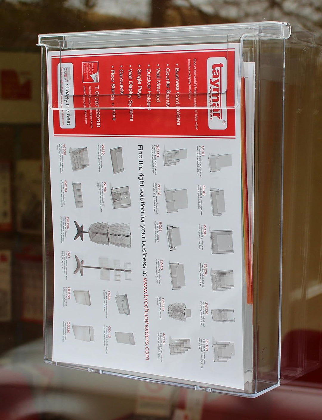 Taymar Prospekthalter, 1 Fach, für Prospekte und Broschüren in A4 8er-Pack farblos, 8er-Pack