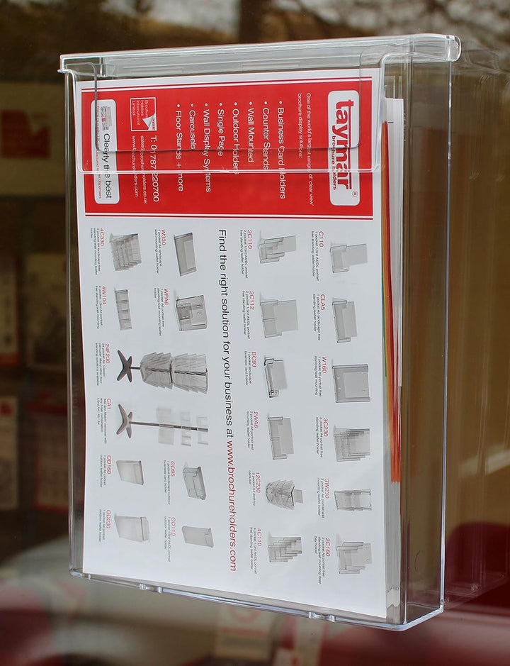 Taymar Prospekthalter, 1 Fach, für Prospekte und Broschüren in A4 8er-Pack farblos, 8er-Pack