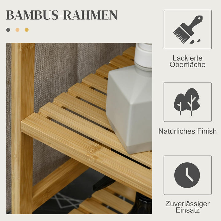 HOMCOM Wäschekorb 57,4 L Wäschesammler mit Bügelbrett und Bügeleisen, Wäschebox mit 3-Ebenen-Regal,