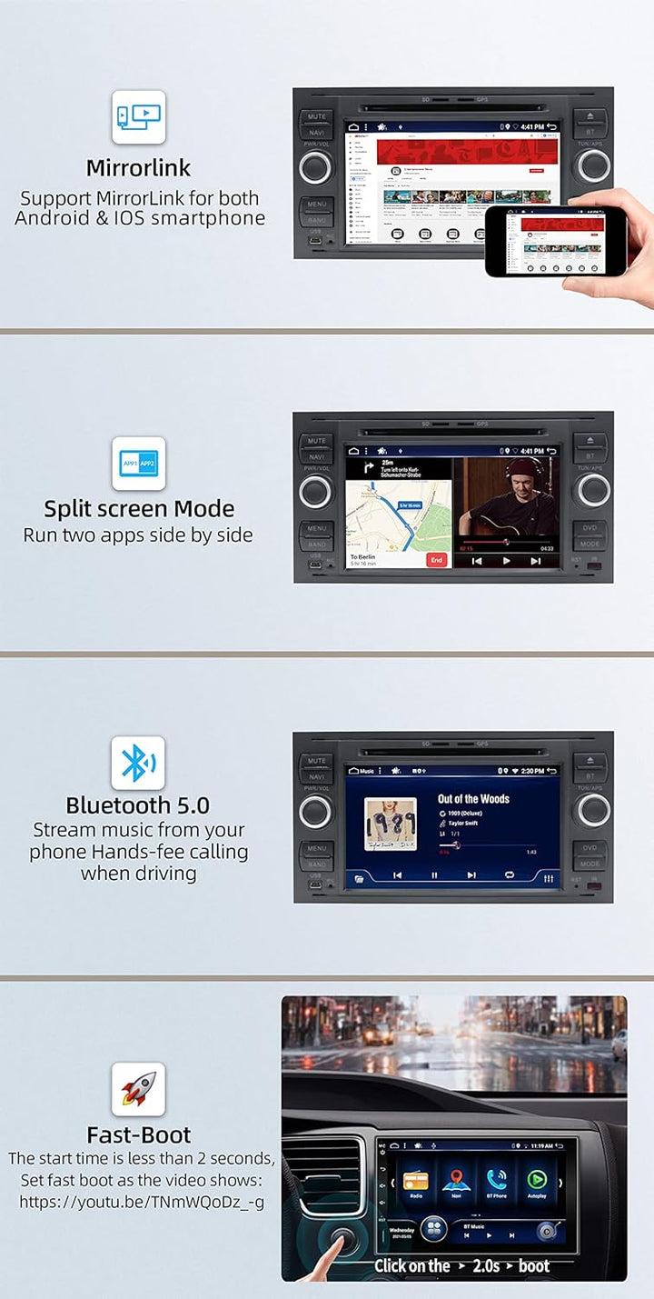 JOYX Android 12 Autoradio Passt für Ford C-Max/Focus/Galaxy/S-Max/Transit/Mondeo - 2 Din - Kamera +