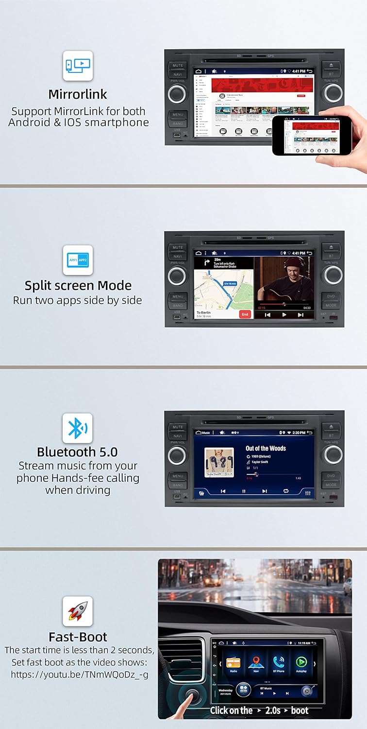 JOYX Android 12 Autoradio Passt für Ford C-Max/Focus/Galaxy/S-Max/Transit/Mondeo - 2 Din - Kamera +