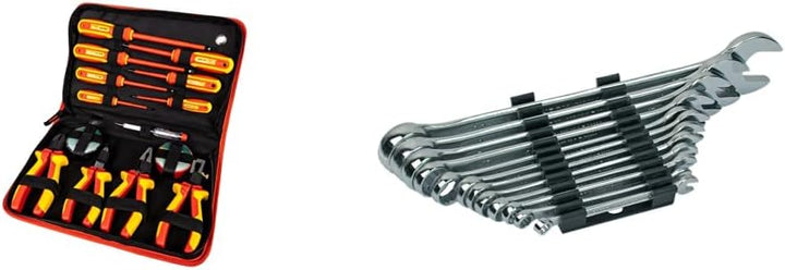 Mannesmann M11214 Elektro-Werkzeugsatz 14-teilig & M19652 Gabelringschl DIN 3113 Satz, 12-tlg Bundle