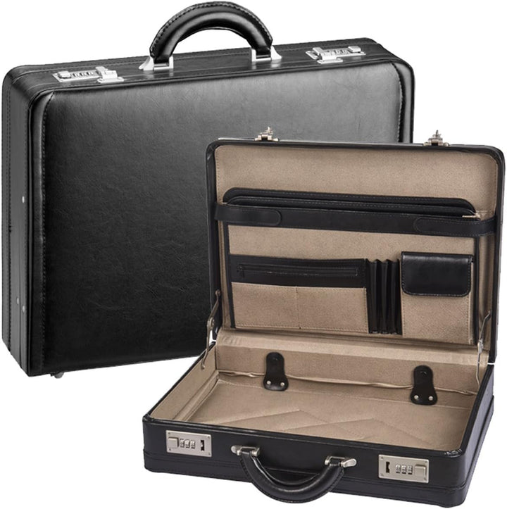 Bowatex Dokumentenkoffer Aktenkoffer Leder-Faserstoff Koffer Schwarz 44 cm