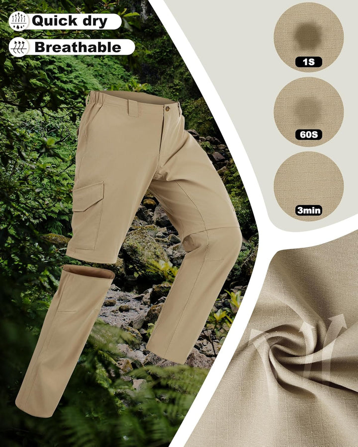33,000ft Wanderhose Herren Zip Off Trekkinghose, Atmungsaktiv Abnehmbar Stretch Outdoorhose mit 6 Ta
