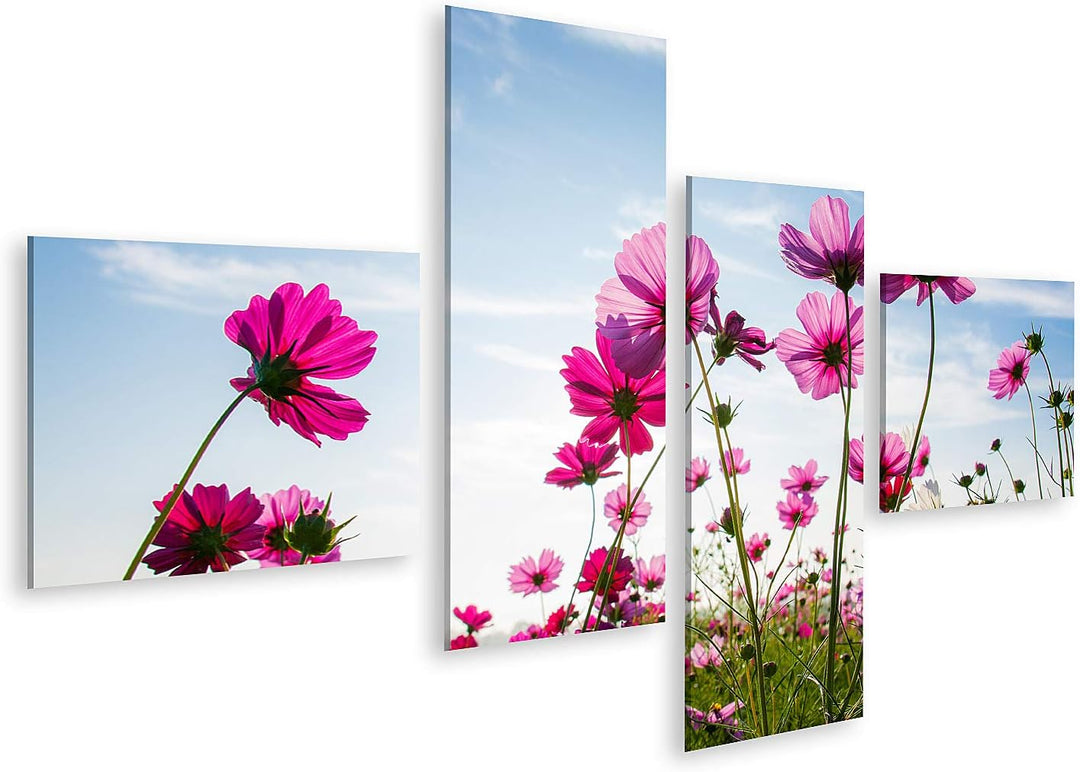 islandburner Bild auf Leinwand Blumenfeld Pink Blauer Himmel Bilder Wandbilder Poster Leinwand 150x8