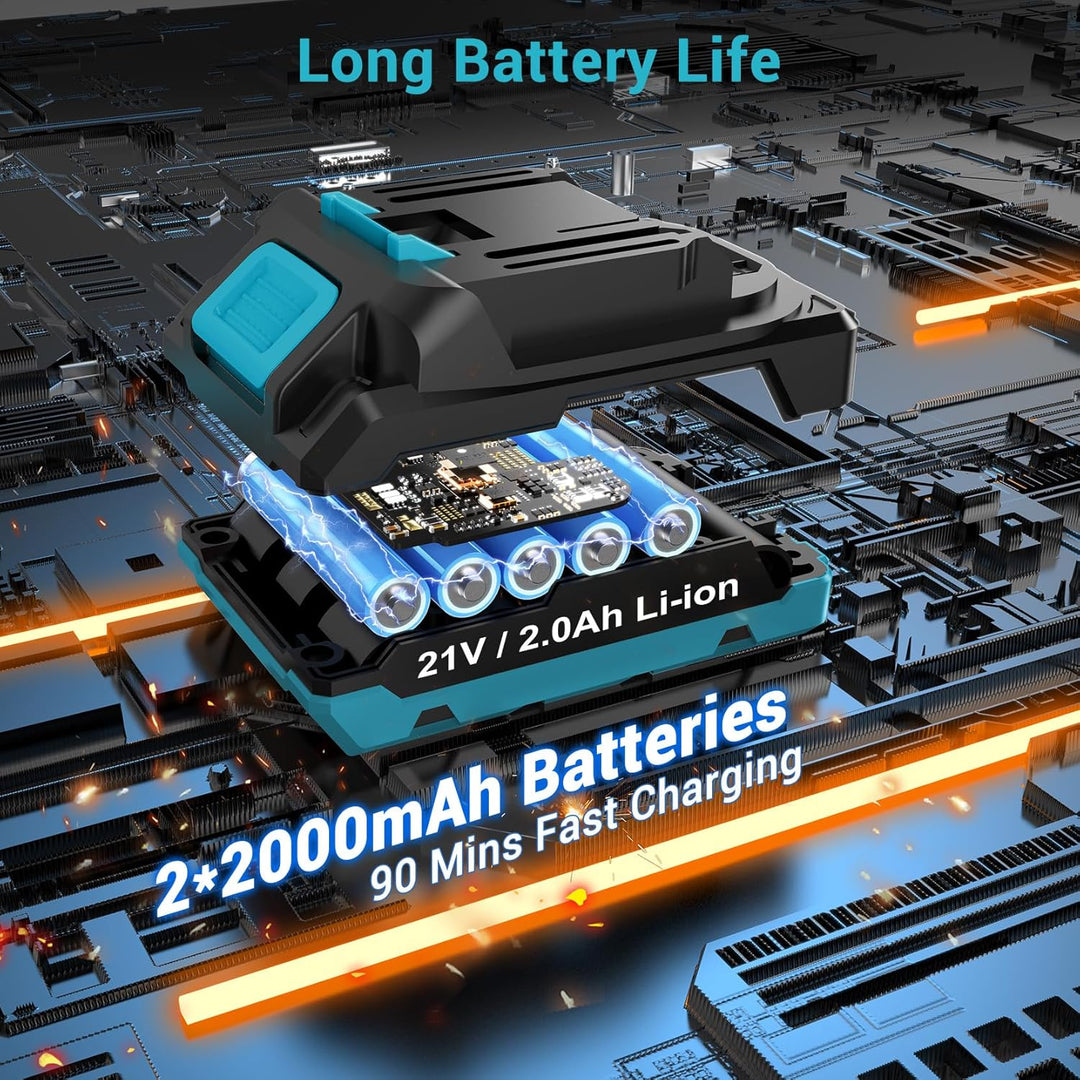 LEEIKOO Bürstenloser Akkuschrauber 21V, Akku Bohrschrauber mit 2 Akkus 2,0Ah, 45N.m Drehmoment, 20+3