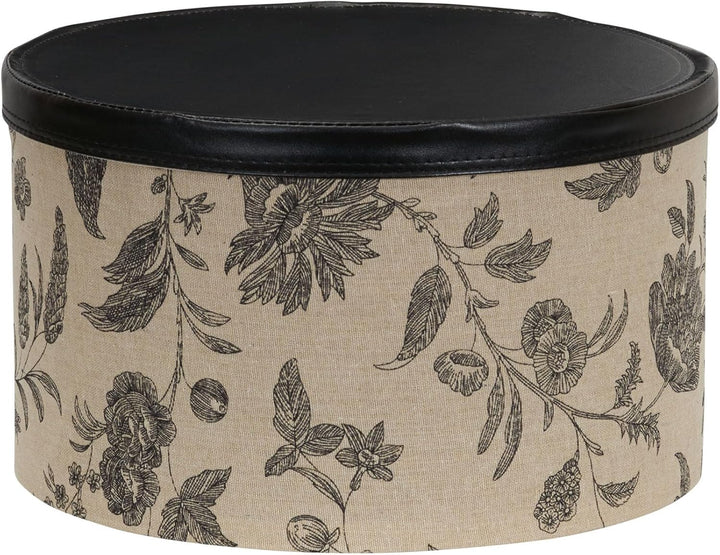 Household Essentials 3-Piece Hat Box Set with Faux Leather Lids, Floral Pattern Blumenmuster, Blumen