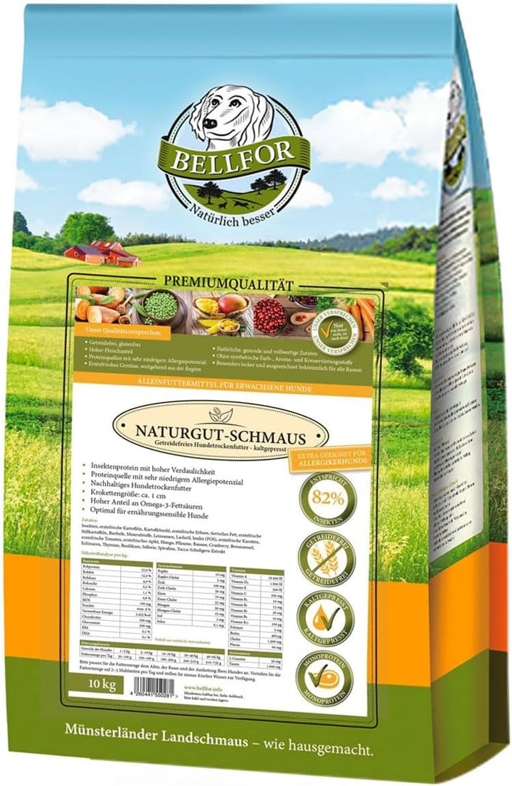 Bellfor Naturgut-Schmaus Hochwertiges Kaltgepresst Hypoallergenes Trockenfutter für Hunde mit Insekt