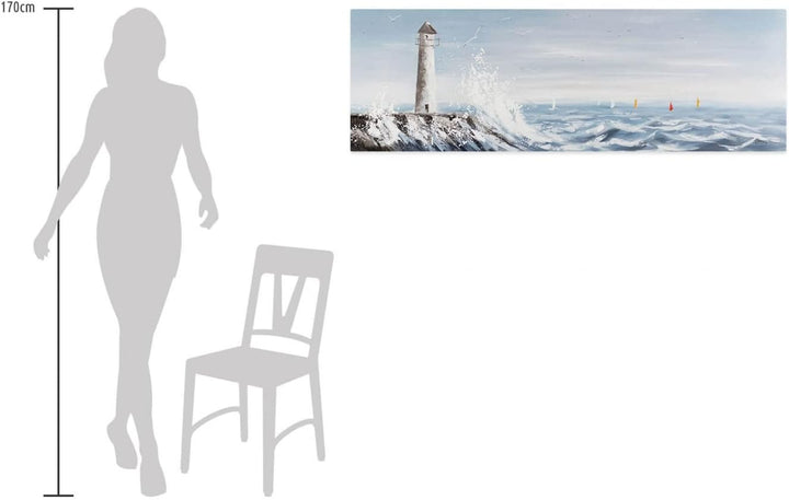 KunstLoft Leinwandbild | 100% HANDGEMALT | 150x50cm | Gemälde 'Leuchtturm in Sicht' | Leuchtturm | B