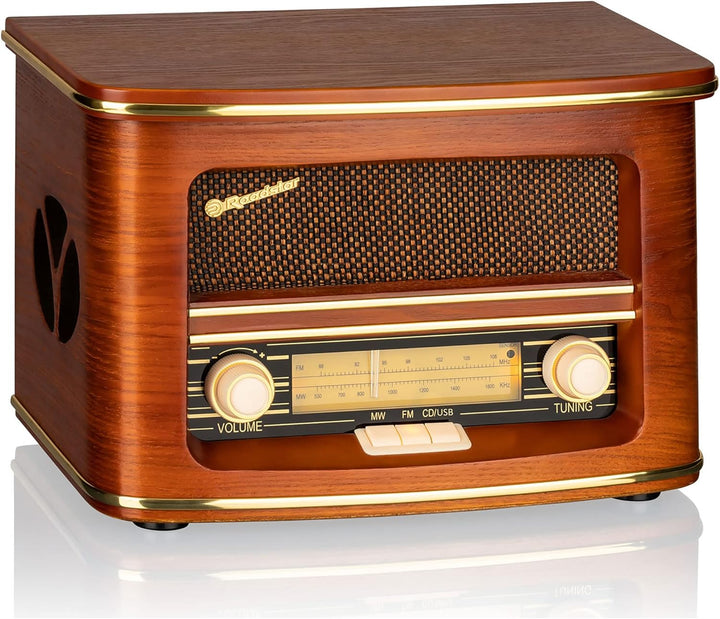 Roadstar HRA-1500UEMP Tragbares CD-Radio Vintage FM/MW, CD-MP3-Player, USB Aufnahmefunktion, Stereo,