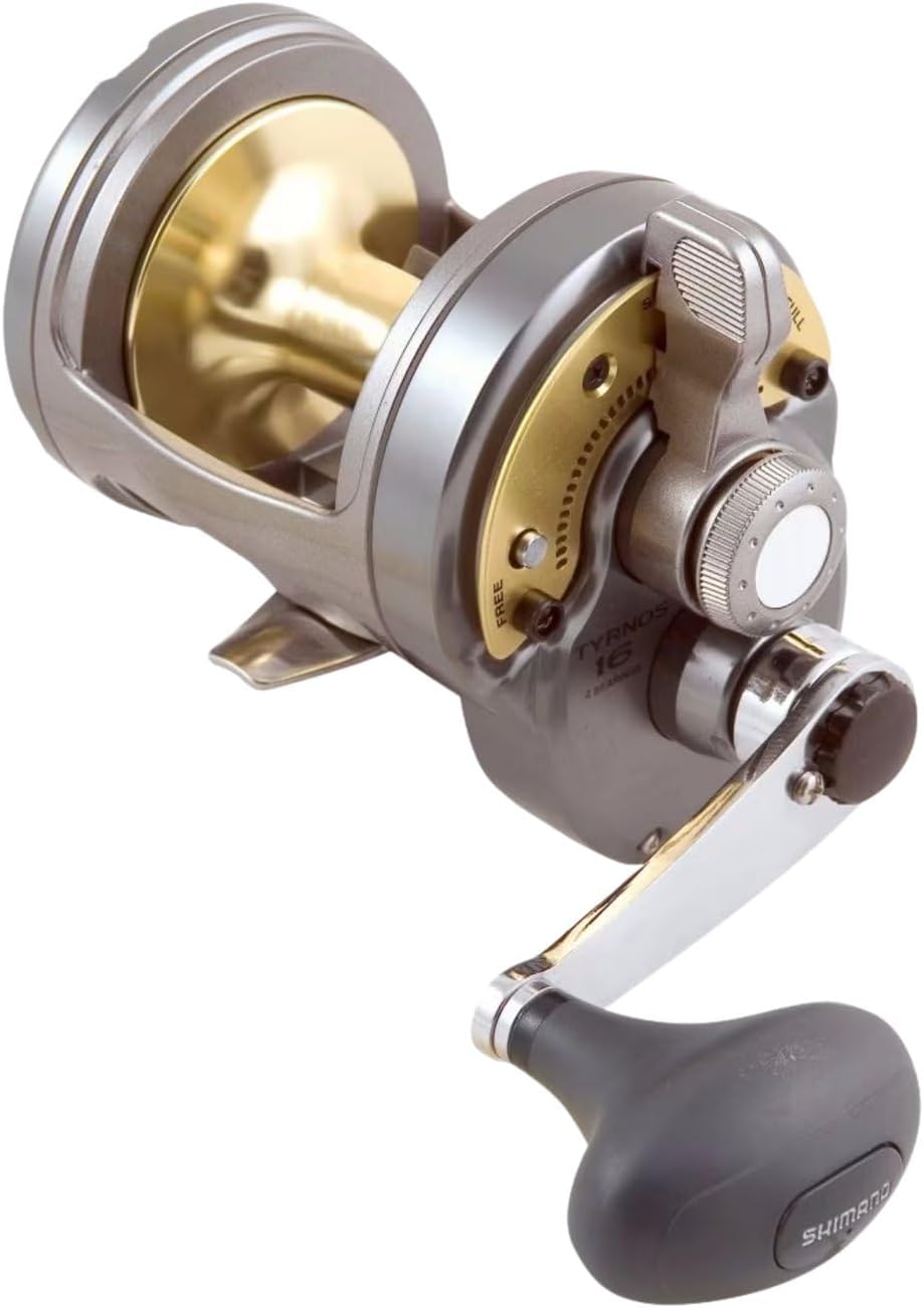 Shimano - Tyrnos – Multiplikatorrolle zum Hochseerangeln, Schwarz/Gold TYR16, TYR16