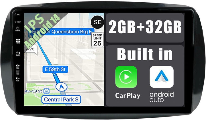 YUNTX Android 12 Autoradio für Benz Smart 453 Fortwo 2014-2020-2 Din-[Integriertes Wireless CarPlay/
