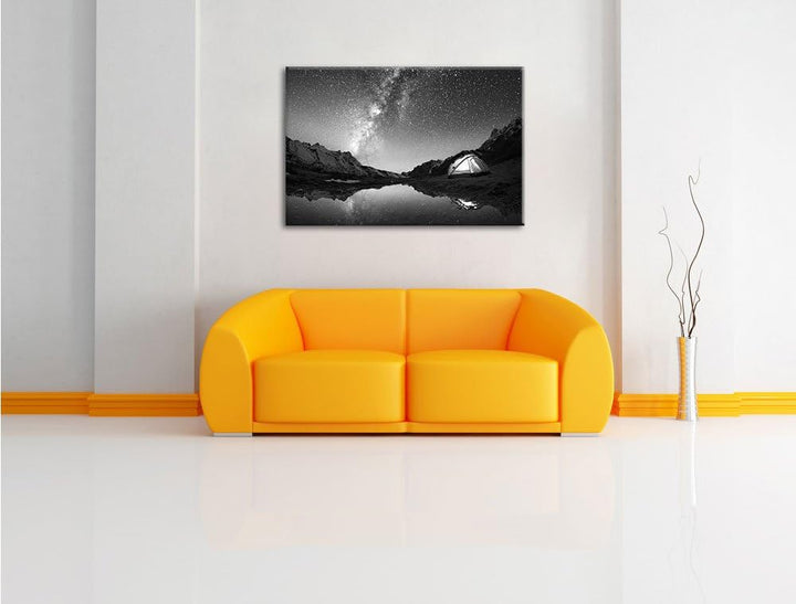 Pixxprint Zelten unter tausenden Sternen als Leinwandbild/Grösse: 100x70 cm/Wandbild/Kunstdruck/fert