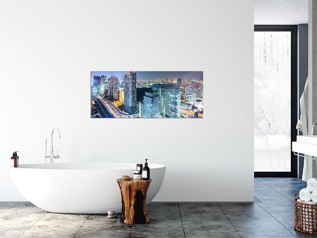 Glasbild Panorama | Wandbild aus Echtglas | Moderne Architektur in Tokio | 100x40 cm | inkl. Aufhäng