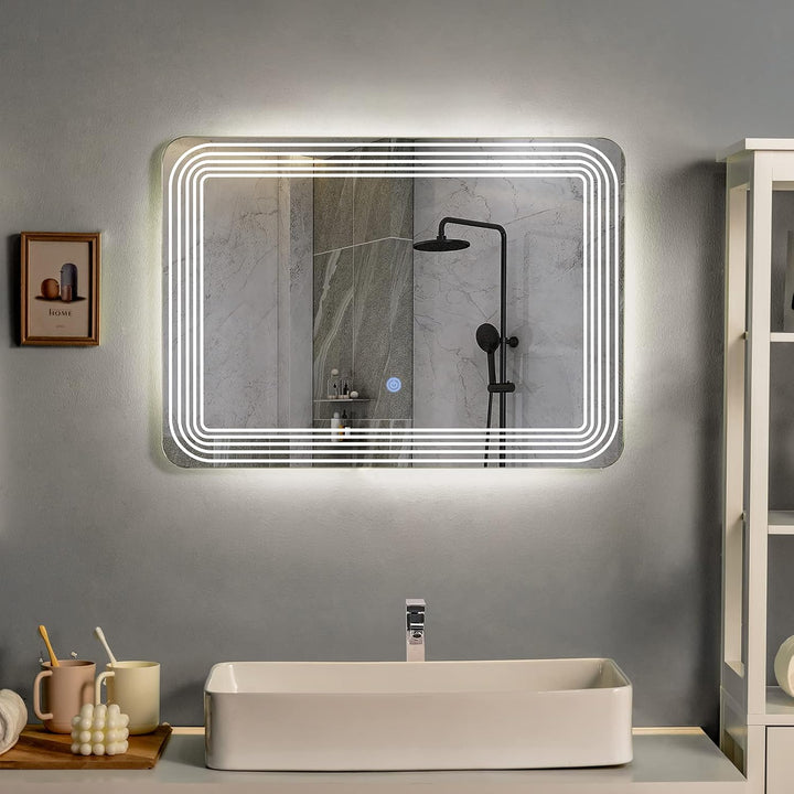 COSTWAY Badspiegel mit Anti-Beschlage Spiegelheizung, LED-Spiegel dimmbar, Badezimmerspiegel 3000K-6