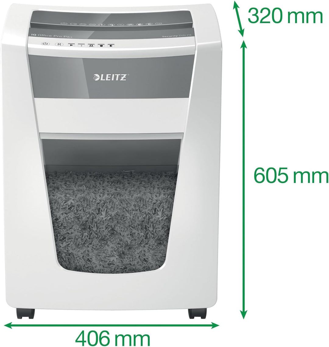 Leitz IQ Office Pro Aktenvernichter, Mikroschnitt, Sicherheitsstufe P6+, 6-5 Blatt Kapazität (70-80
