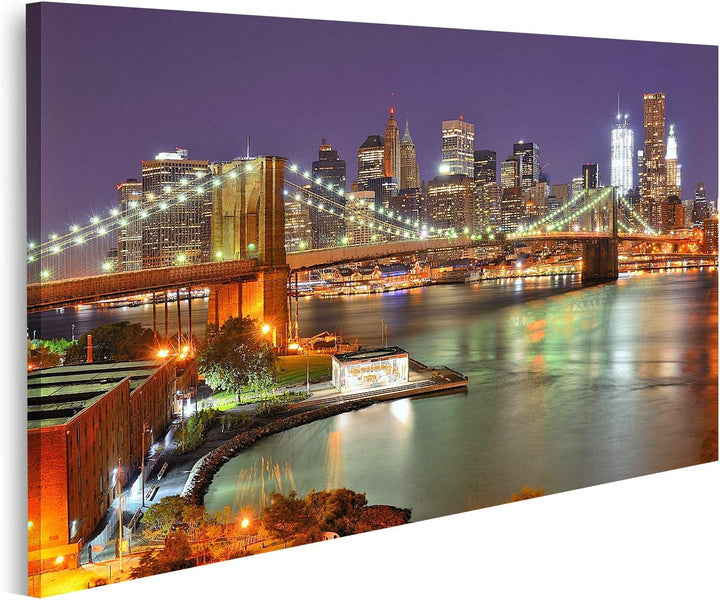 islandburner Bild auf Leinwand Blick Auf Das Stadtzentrum Von New York City Und Die Brooklyn Bridge