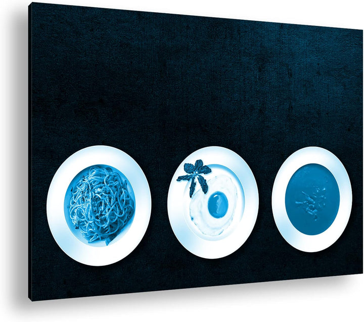 deyoli Teller mit Mahlzeiten Format 80x60 Effekt: Monocrome Blau als Leinwandbild, Motiv fertig gera