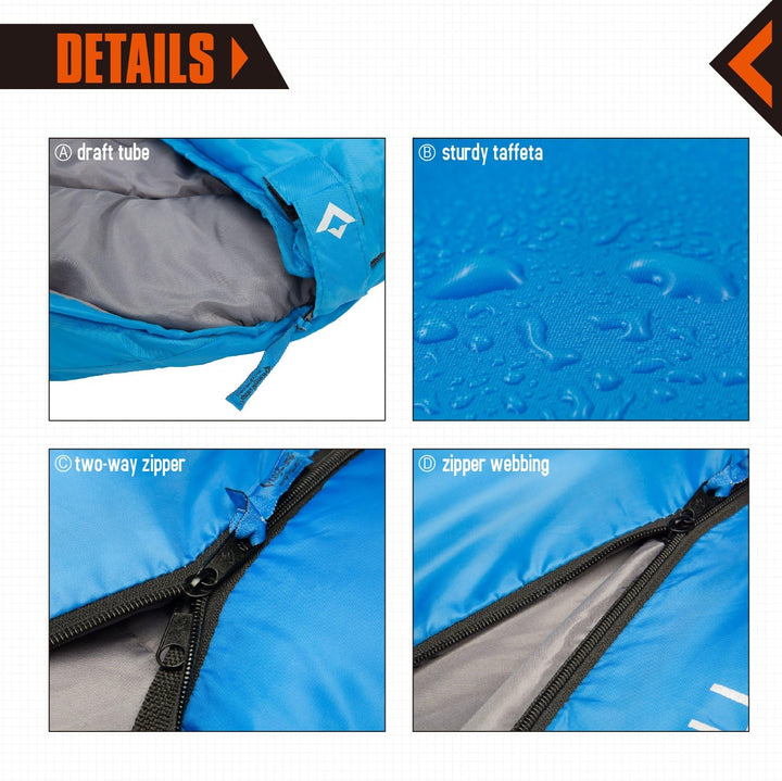 KingCamp Oasis Schlafsack, 3 Jahreszeiten, warm, bequem, leicht, tragbar, mit Kapuze, für drinnen un