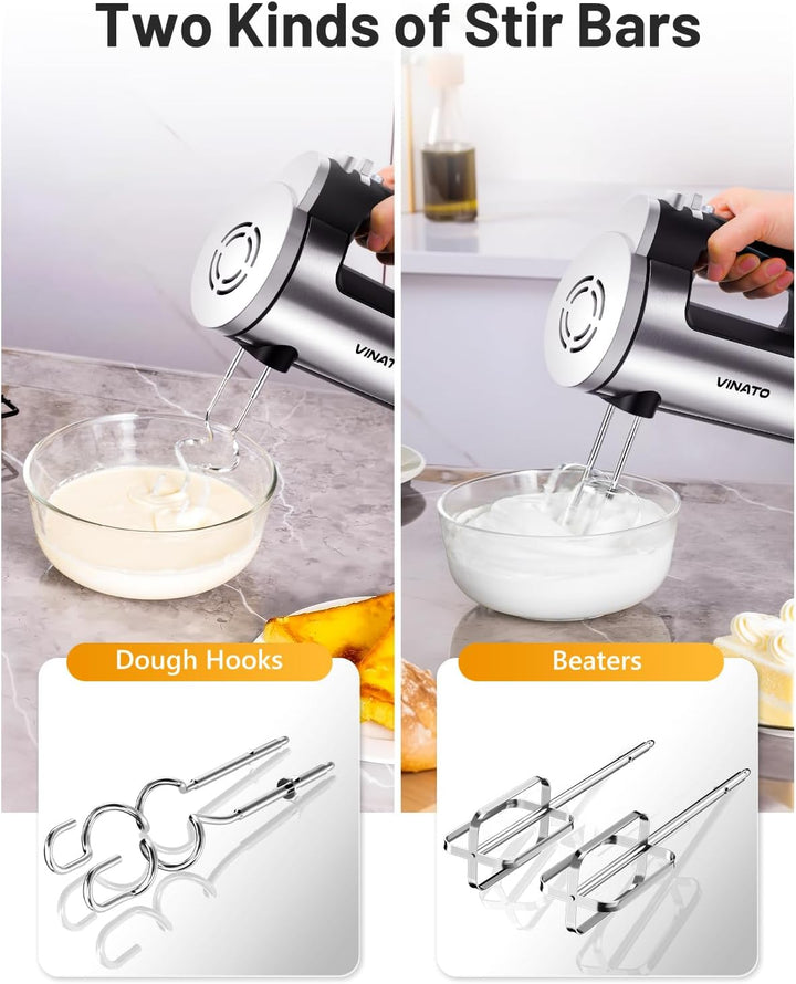 VINATO Elektrischer Handmixer, 300 Watt Handrührgerät mit 5 Geschwindigkeitsstufen, Handrührer mit 2