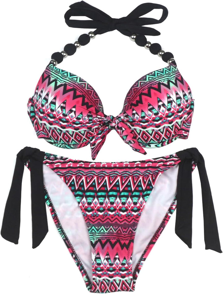 EONAR Damen Seitlich Gebunden Bikini Sets Abnehmbar Bademode Push up Bikinioberteil mit Nackenträger