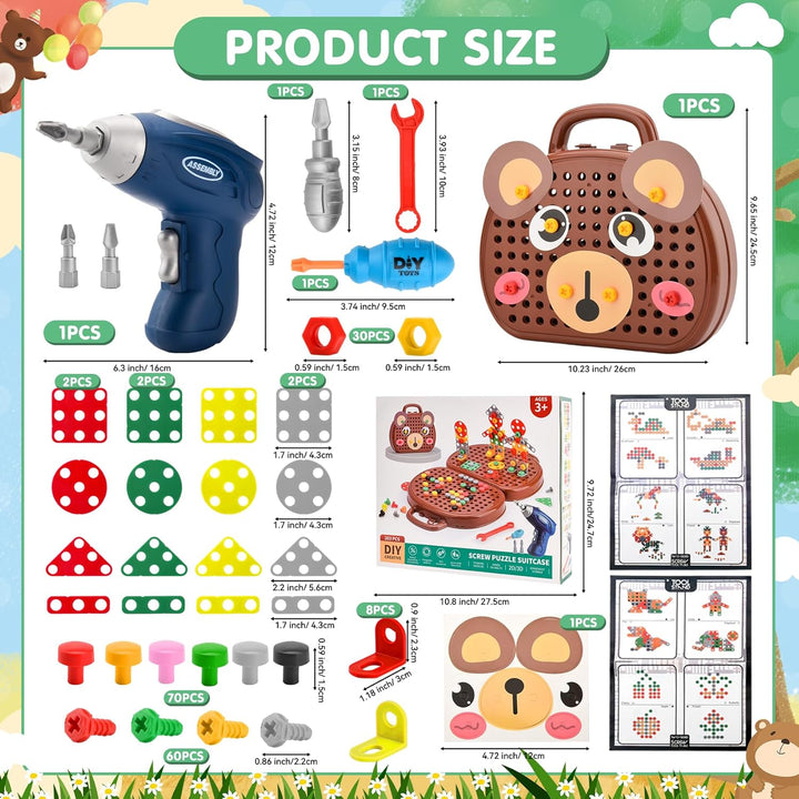 DAOUZL Montessori Spielzeugkiste mit Bohrmaschine, Magische Montessori-Spielzeugkiste, Mosaik Puzzle
