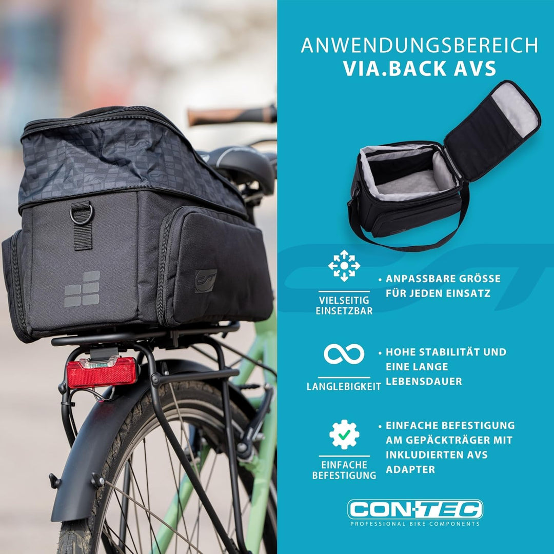 Contec Fahrrad Gepäckträgertasche Via.Back AVS, vormontierter AVS Adapter, 32 L, Schwarz