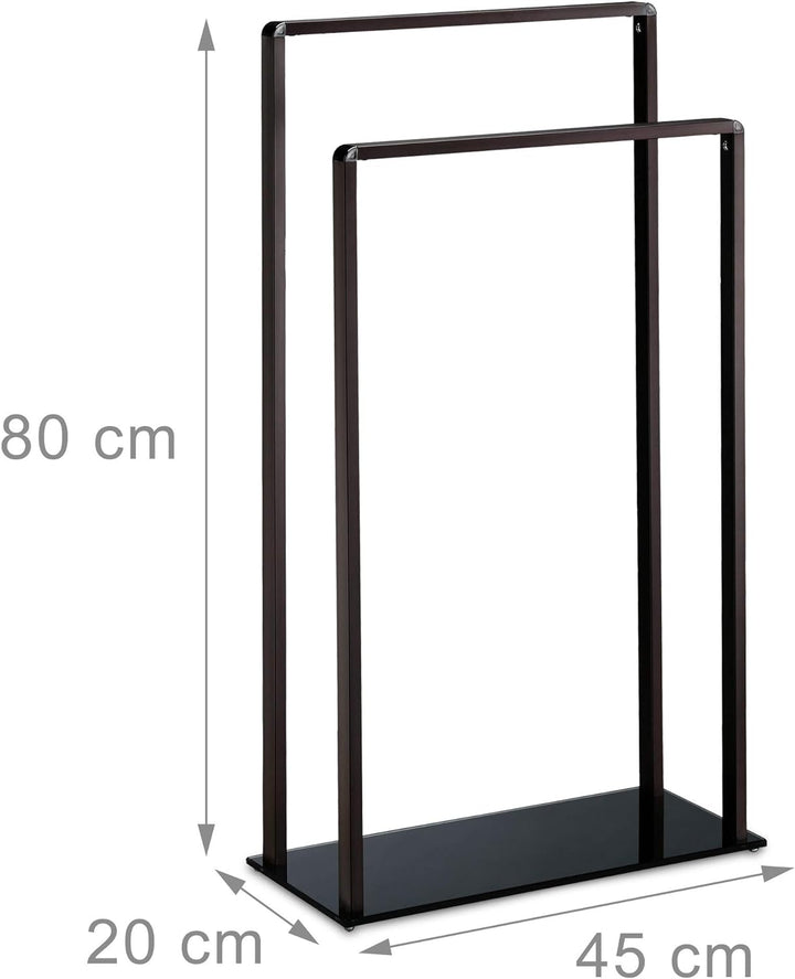Relaxdays Handtuchständer, Bronze-schwarz freistehend, 2 Stangen, modern, Metall, Handtuchhalter, Hx