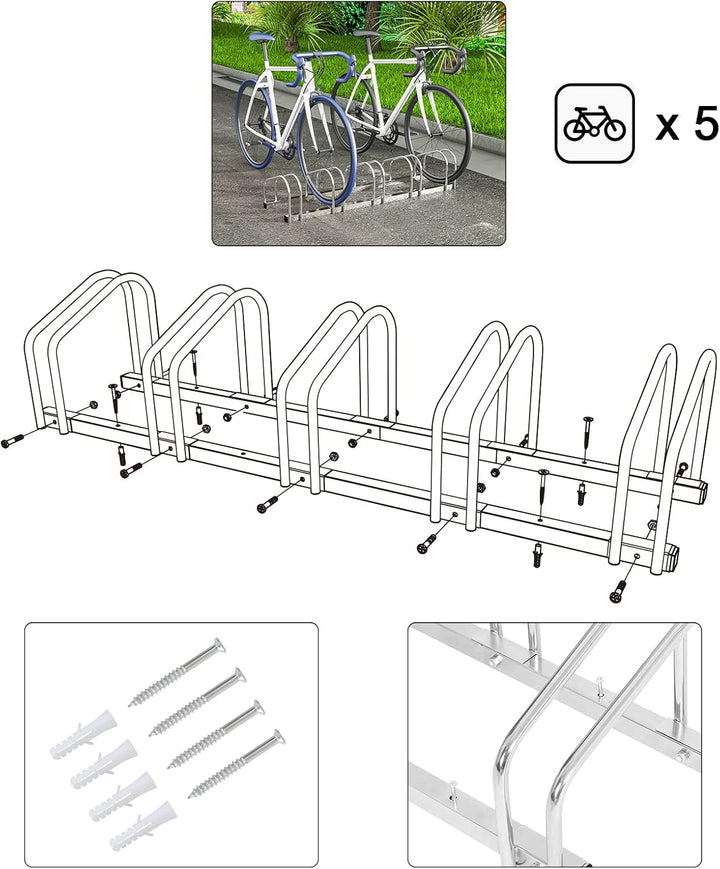 WOLTU Fahrradständer für 5 Fahrräder Fahrradhalterung auf dem Boden Aufstellständer für Fahrradaufhä