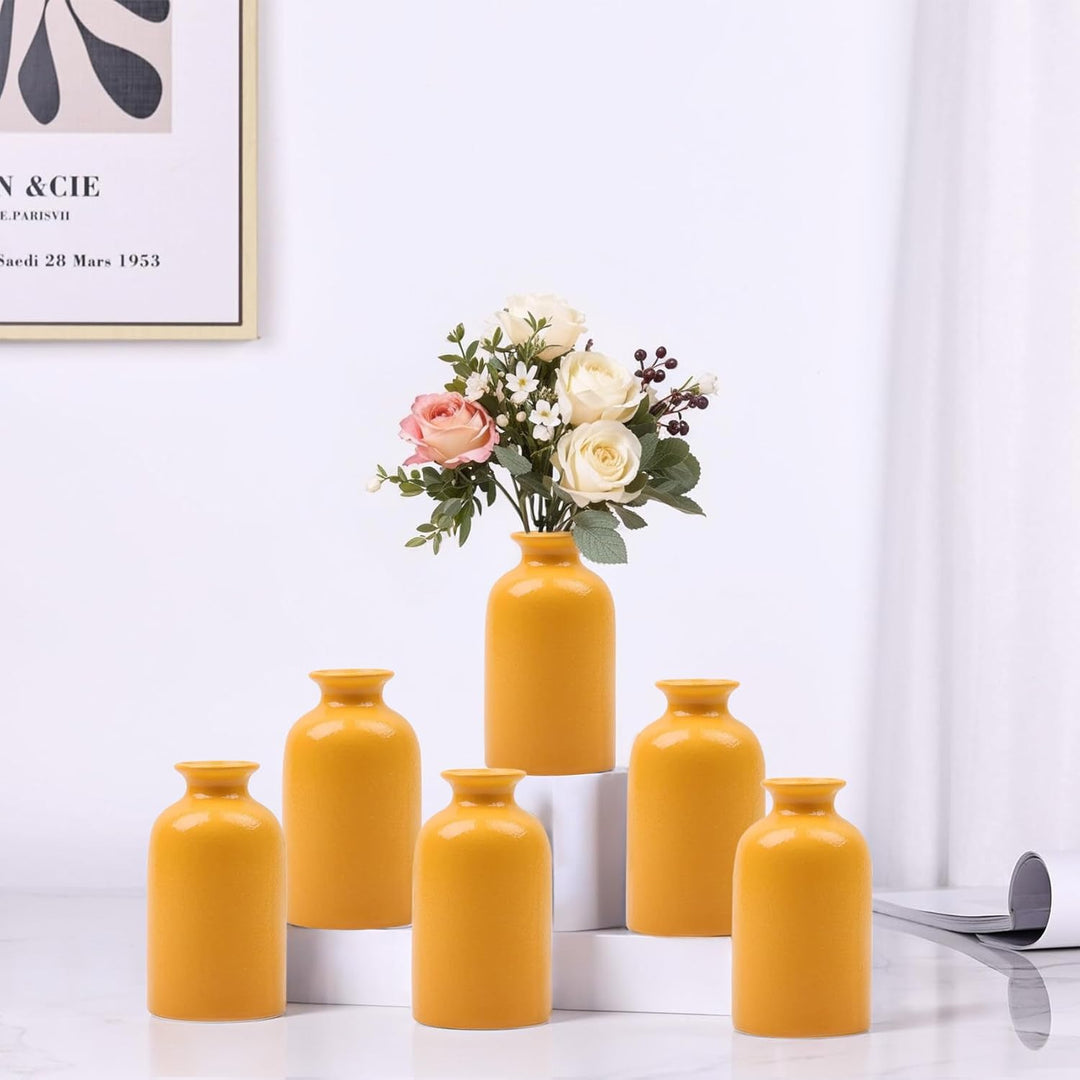 Kleine gelbe Vase, moderne Boho-Vasen für trockene Blumen, gelbe Keramik-Vasen für Heimdekoration, k