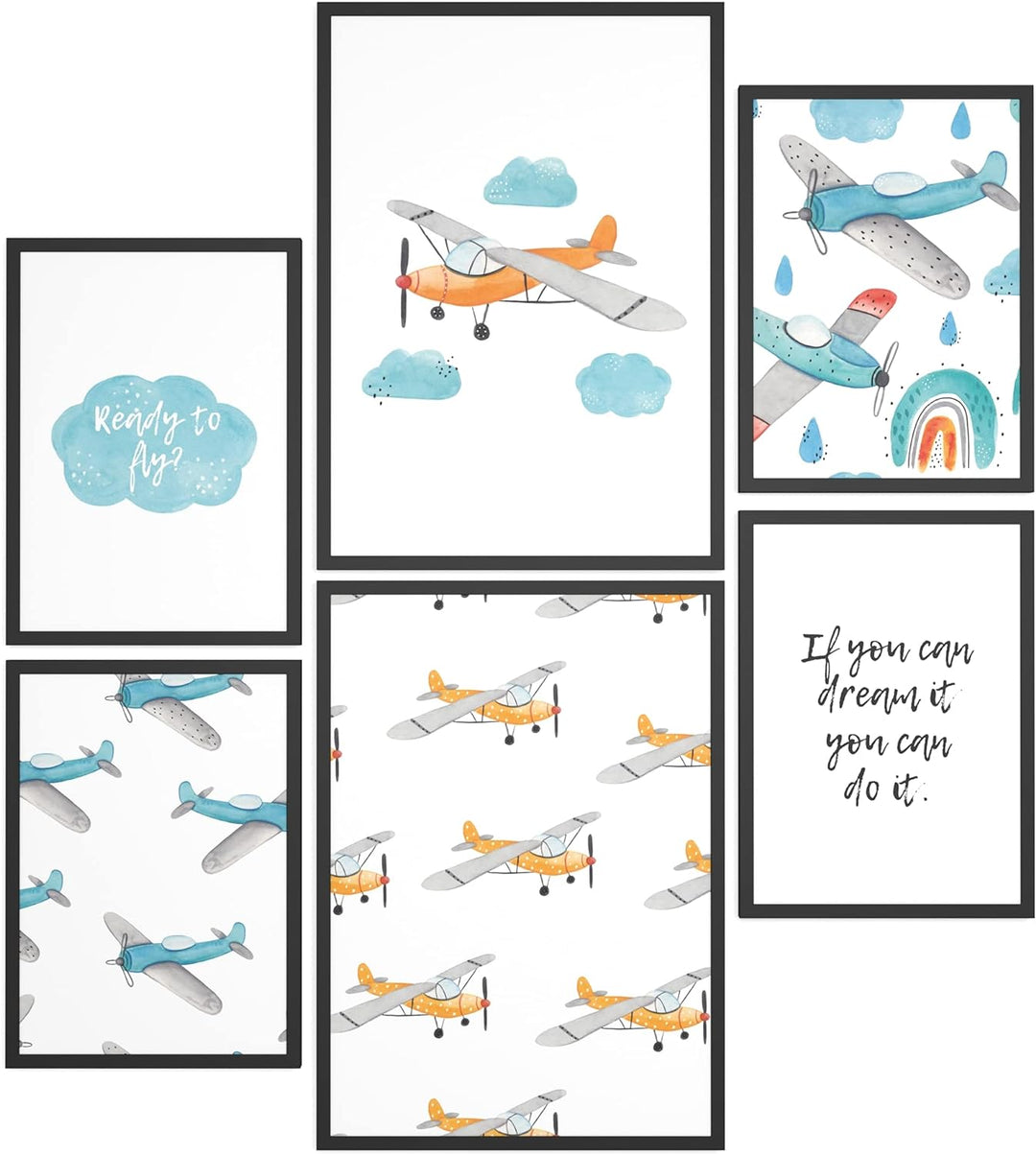 Papierschmiede® Bilder Kinderzimmer Kids Mood Poster Set Flugzeuge, Kinderzimmer Bilder Babyzimmer D