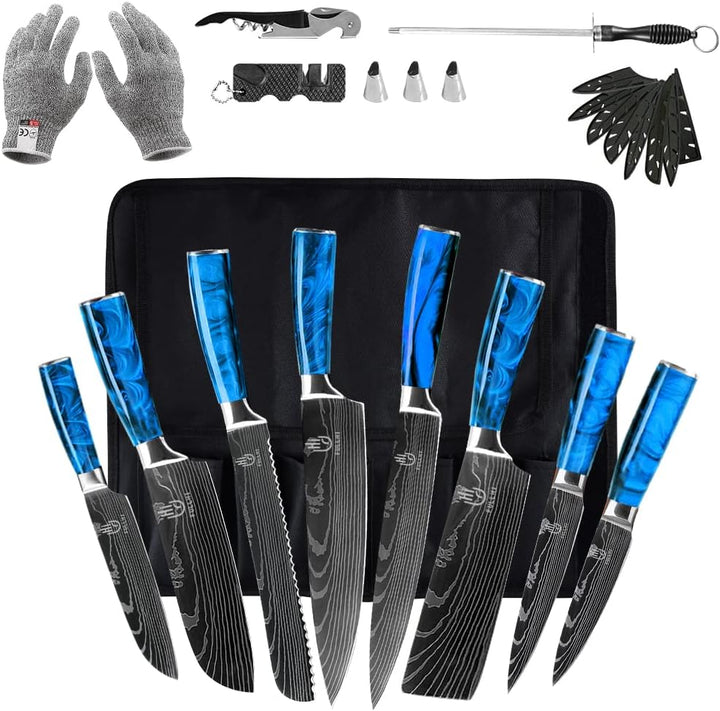 FULLHI Messer Set, 14pcs japanisches Messer Set, Mehrfarbige Premium deutsche Edelstahl Küchenmesser