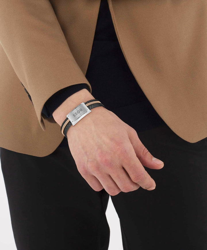 BOSS Jewelry Lederarmband für Herren Kollektion GALEN Beige, Beige