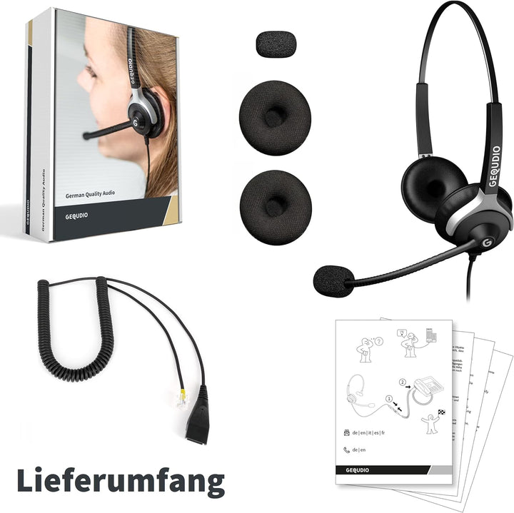 GEQUDIO Headset für GX3+ GX5+ und kompatibel mit Mitel, Aastra, GEQUDIO, Poly/Polycom und Gigaset-RJ