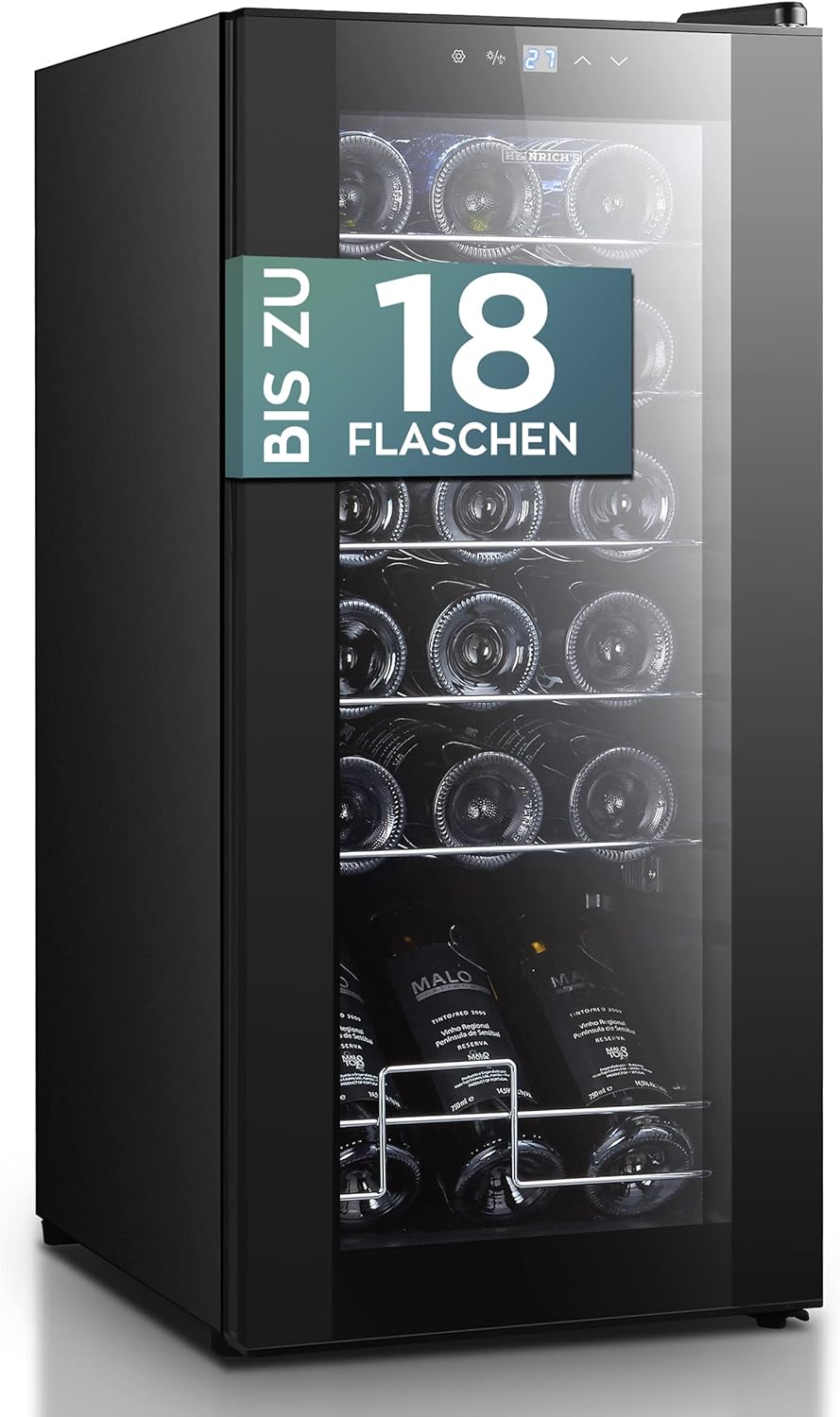 Heinrich´s HEINRICHS Weinkühlschrank, Getränkekühlschrank Schmal, Kühlschrank mit Glastür, Touch-Tem