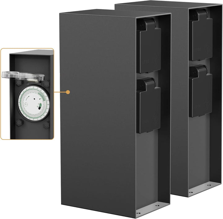 ledscom.de 2X Garten Steckdosensäule POMI für aussen, IP44, Timer/Zeitschaltuhr, 2-Fach, anthrazit,