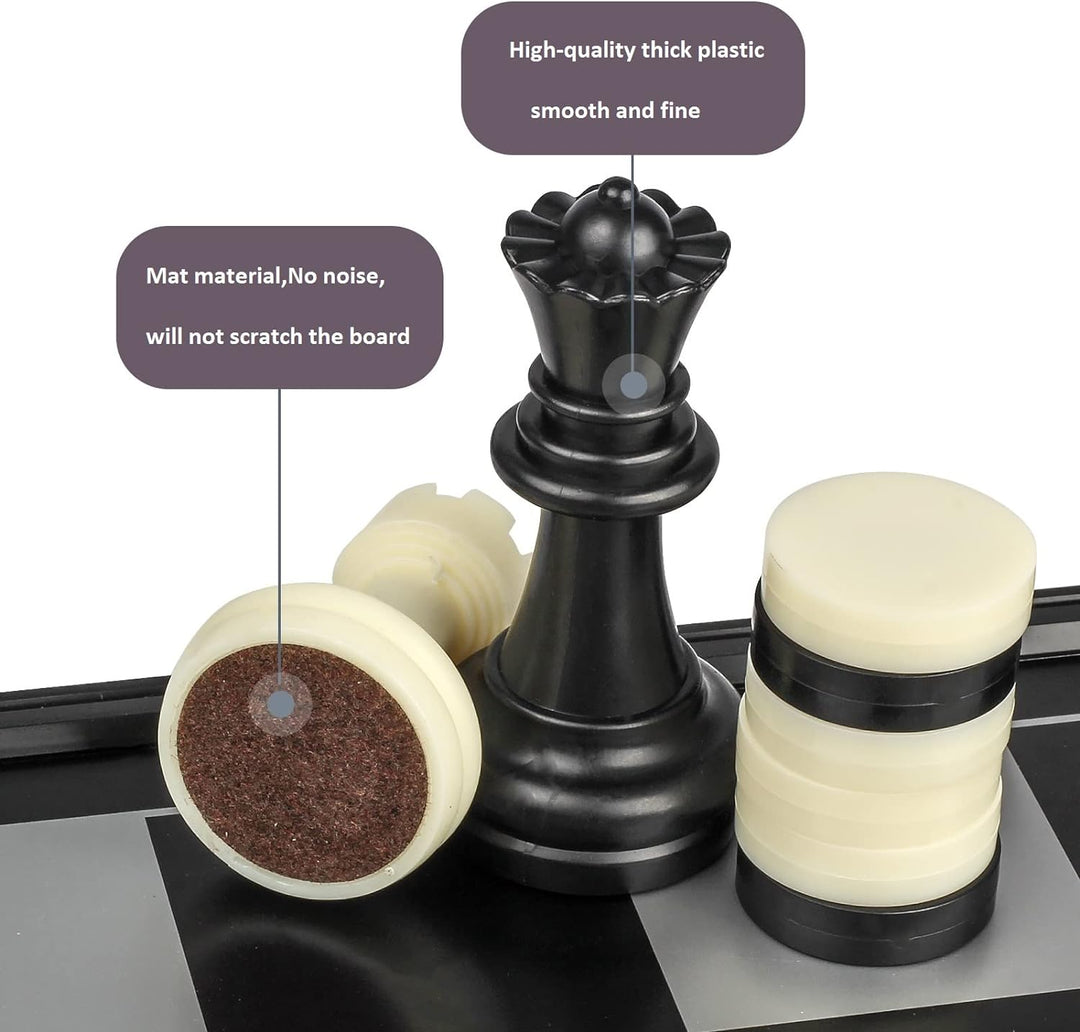 Andux Faltbares magnetisches DREI-in-einem-Brettspiel-Set, Schach, Backgammon, Dame CXYXQ-02 (L) L:3