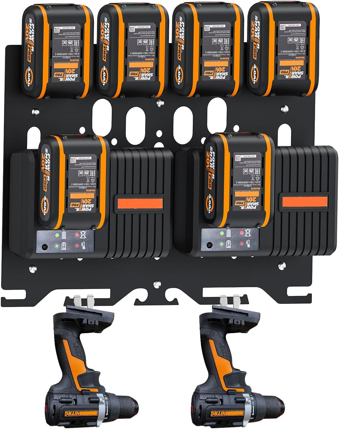 DITKOK Upgrade 3-in-1 Wandhalterung für Worx Ladegeräte, Akkus und Akku-Bohrmaschine, Metall-Akkuhal