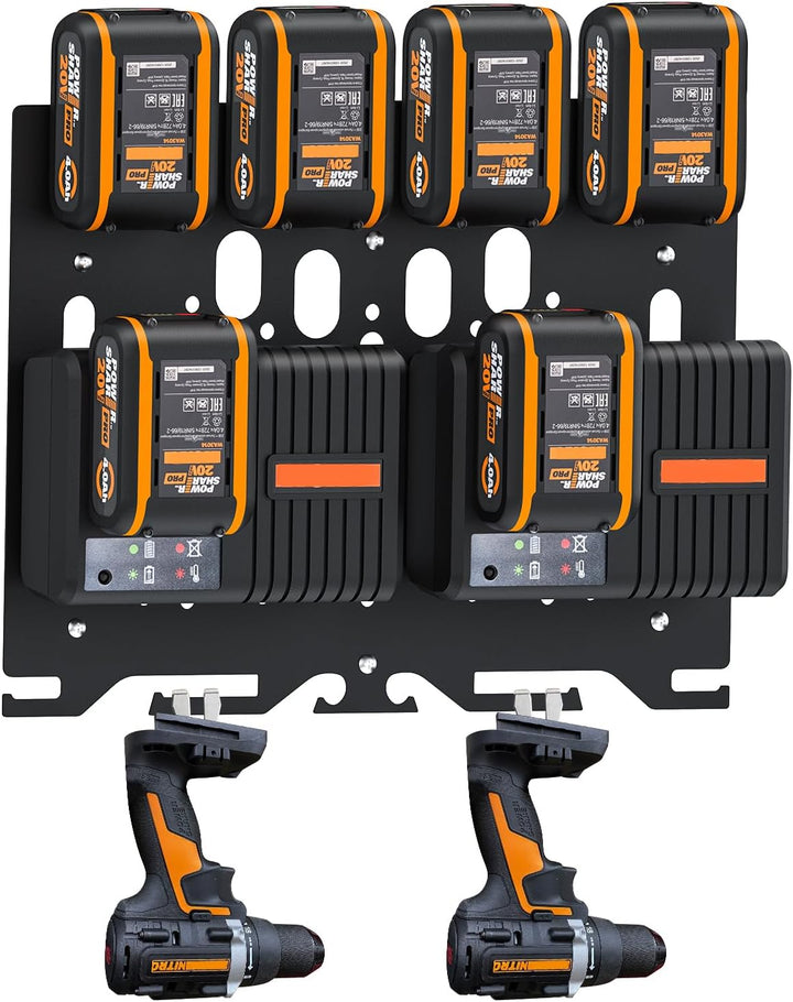 DITKOK Upgrade 3-in-1 Wandhalterung für Worx Ladegeräte, Akkus und Akku-Bohrmaschine, Metall-Akkuhal