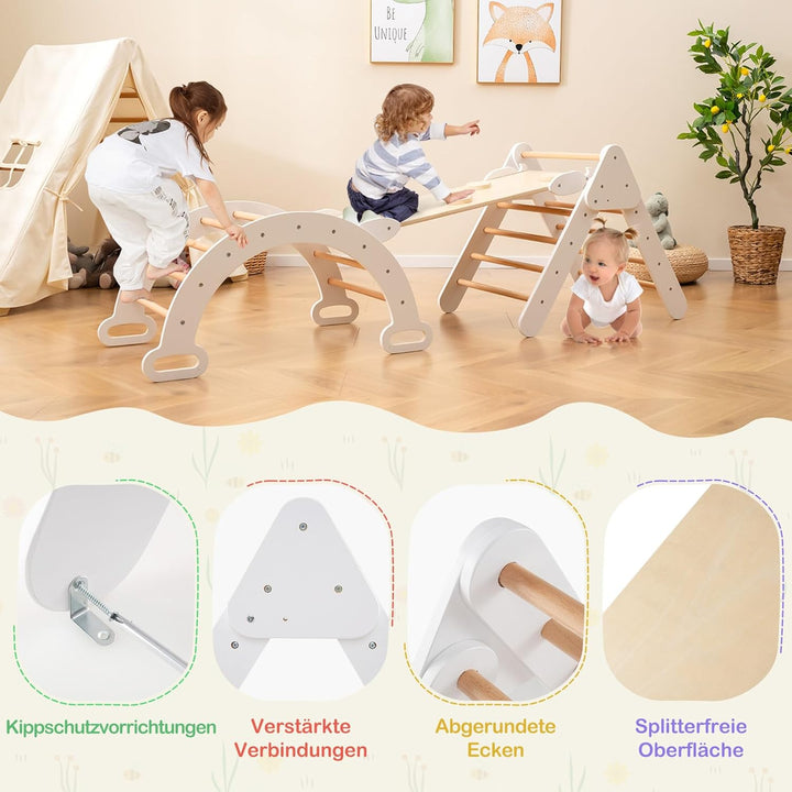 COSTWAY Kletterdreieck mit Rutsche, Kletterbogen, inkl. doppelseitige Rampe, zum Klettern, Rutschen