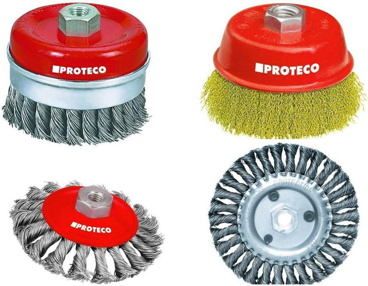 Proteco-Werkzeug® Drahtbürste Set 4 tlg für Winkelschleifer Stahldraht Topfbürste Kegelbürste Rundbü