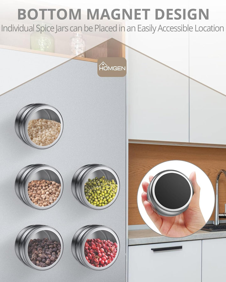 HOMGEN Gewürzdosen Magnetisch 8 Stück Edelstahl Gewürzgläser Set Magnet 100ml Gewürze Spice Jars Mag