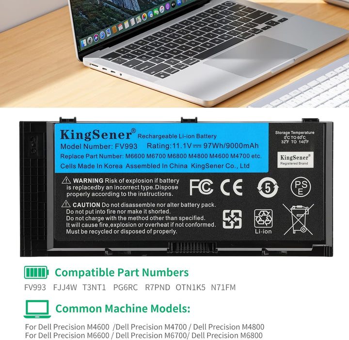 KingSener FV993 Laptop Akku Batterie für Dell Precision M6600 M6700 M6800 M4800 M4600 M4700 FJJ4W PG
