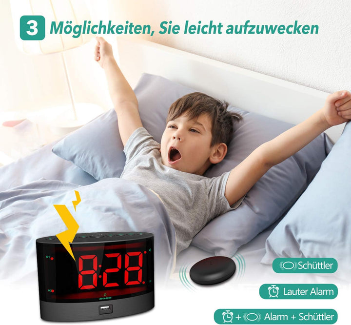 ANJANK Sehr Lauter wecker Mit Kabelloser Vibrations, Bettschüttler Für Gehörlose/Hörgeschädigte/Tief