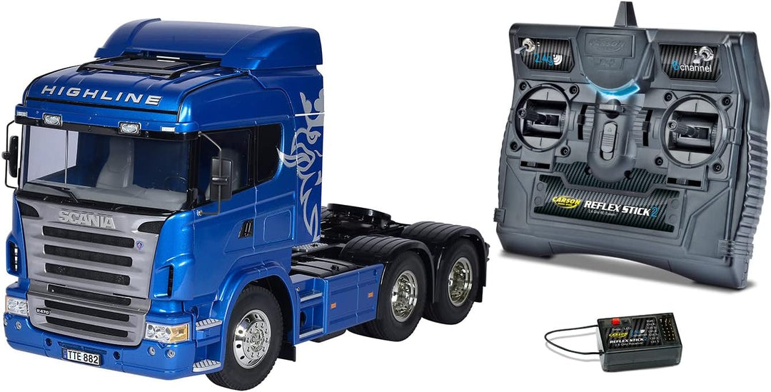 TAMIYA 56327 1:14 RC Scania R620 6x4 Highl.blau lackiert - LKW Bundle inklusive Fernsteuerung (FS Re