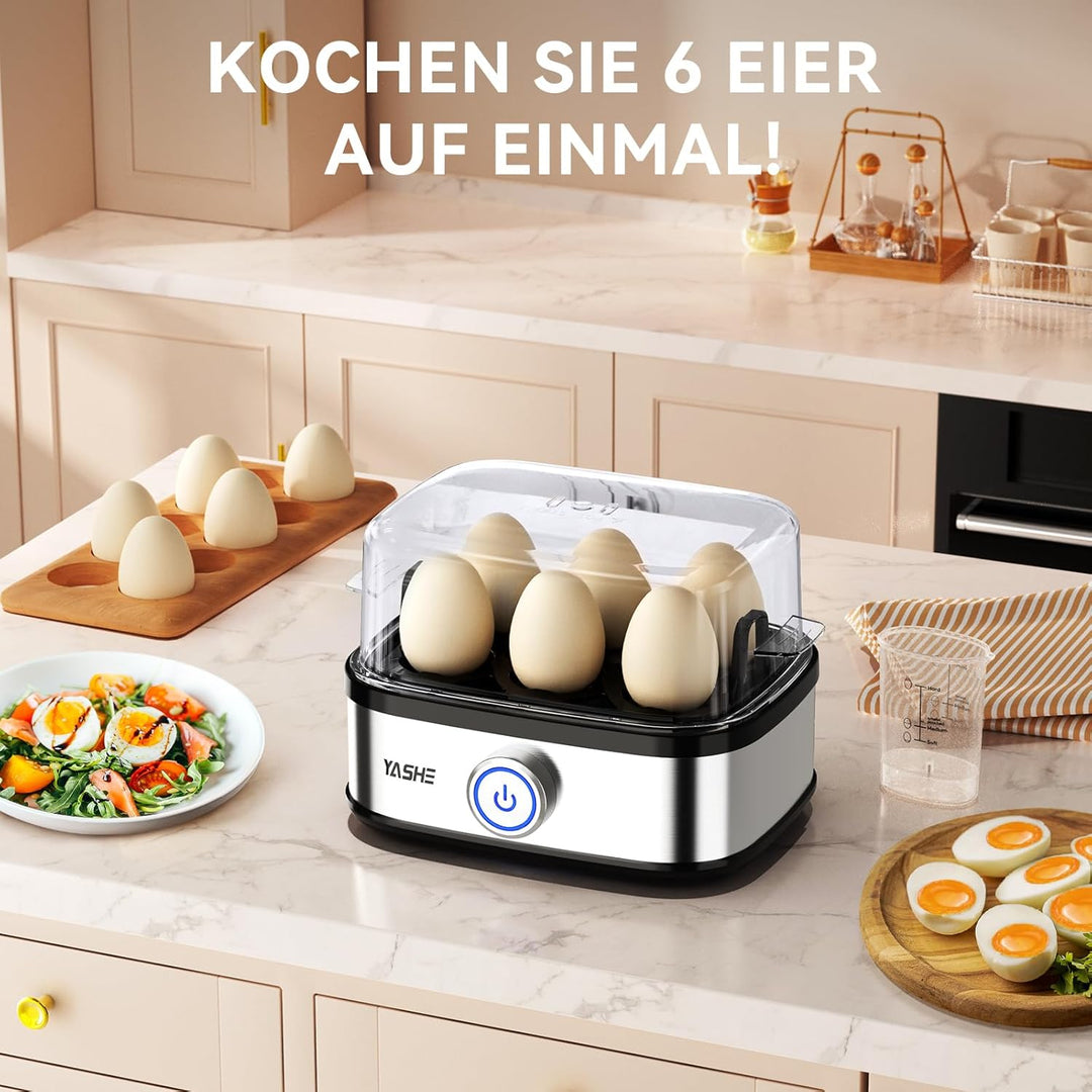 YASHE Eierkocher Edelstahl, 400W Kompakter Eierkocher Multifunktional, 6 Eier leicht zu Pellen, Weic
