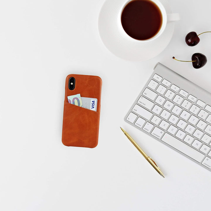 BULLAZO Menor Urban, Edle Hülle aus Leder mit Kartenfach, Kompatibel mit iPhone X 10 XS 10S, Cognac
