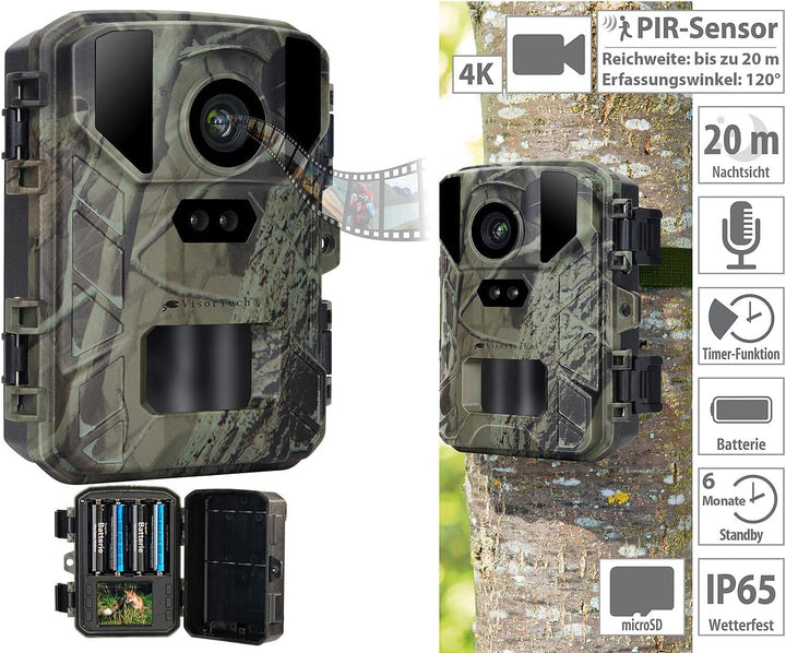 VisorTech Wildkameras: Wildkamera mit 50 MP, interpolierter 4K-Auflösung und No-Glow-IRs (Überwachun