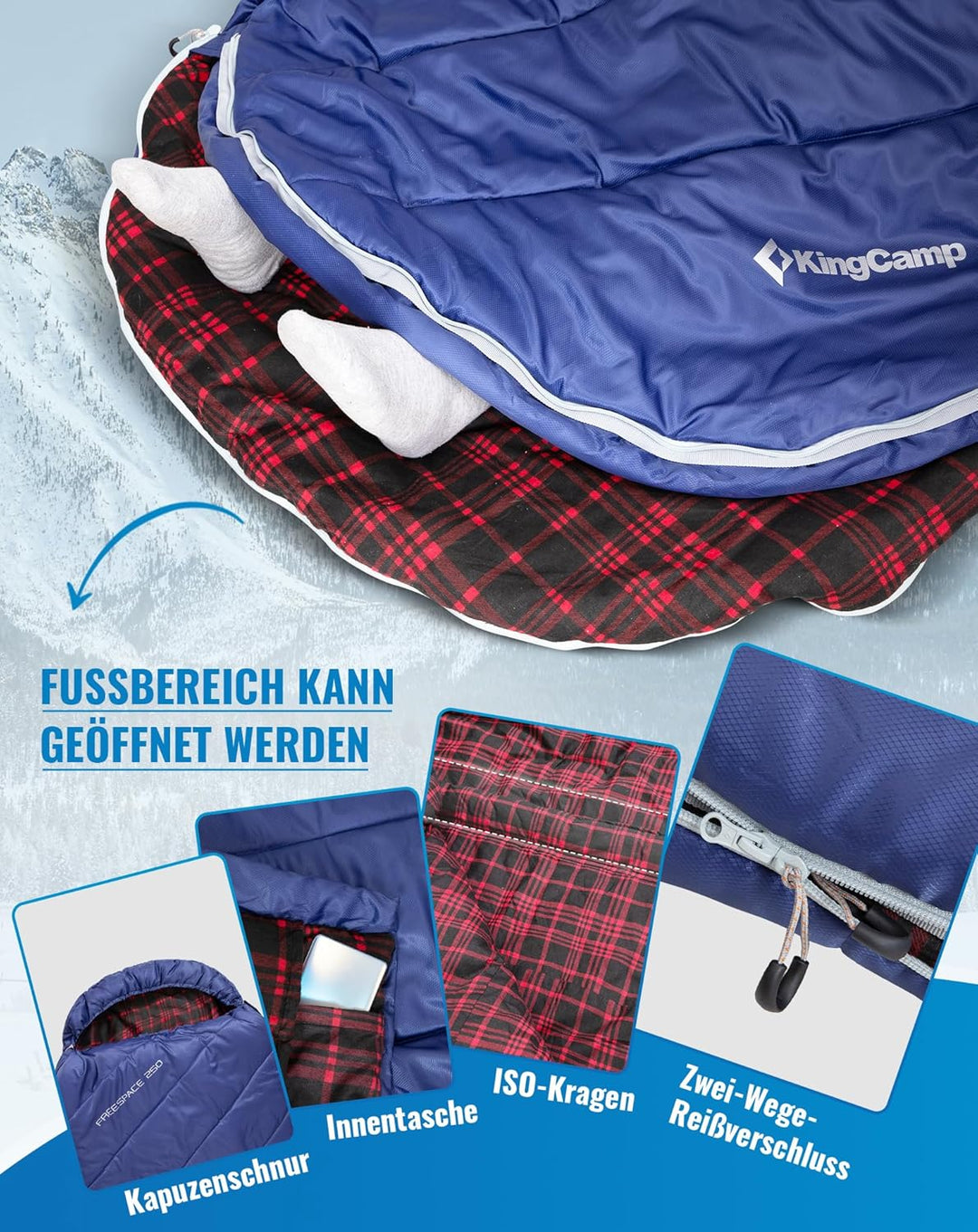 KingCamp XXL Schlafsack Campingschlafsack 3 Jahreszeiten Übergrösse für Erwachsene Outdoor Rucksackr